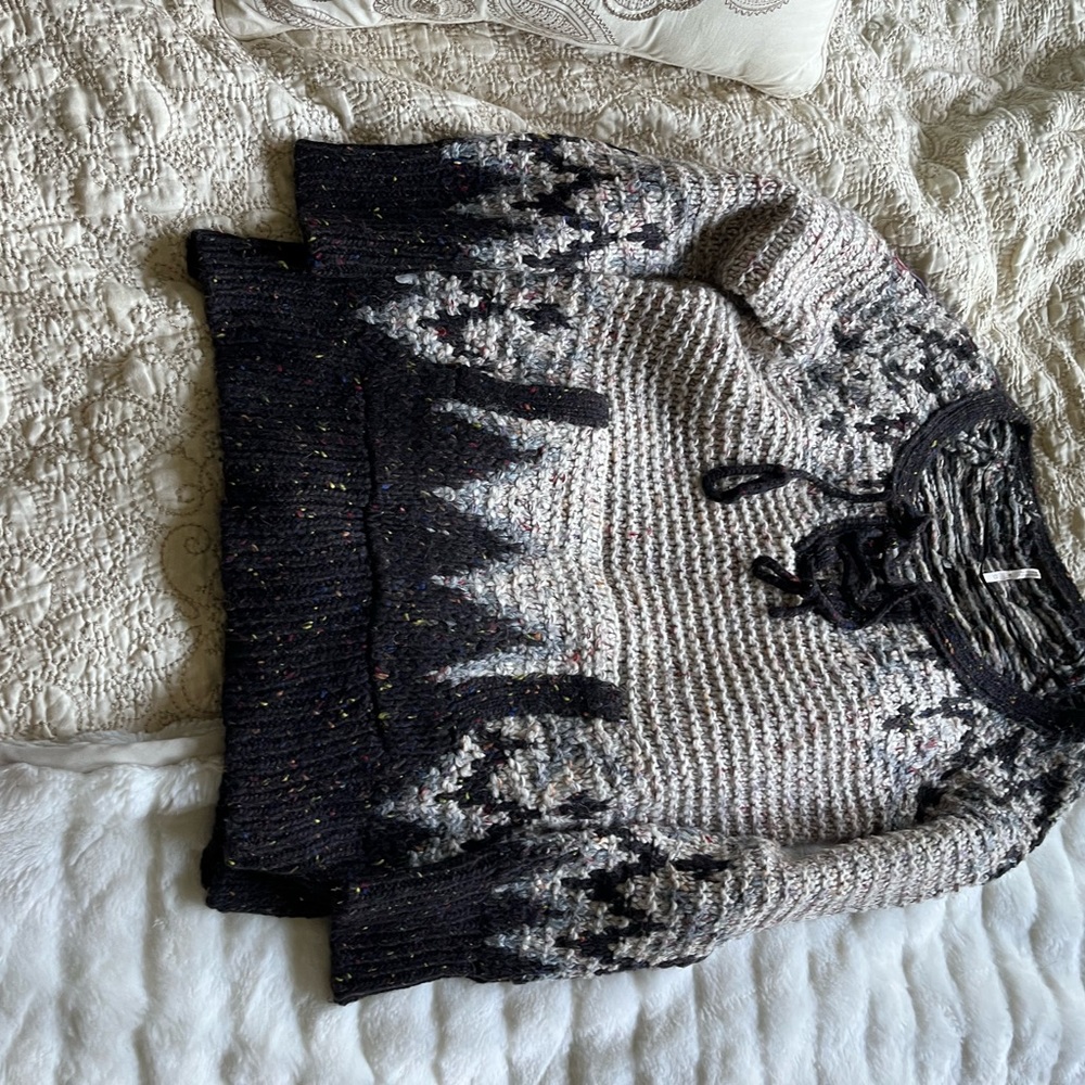 Free People bohemian lace up sweater - Picture 1 of 5